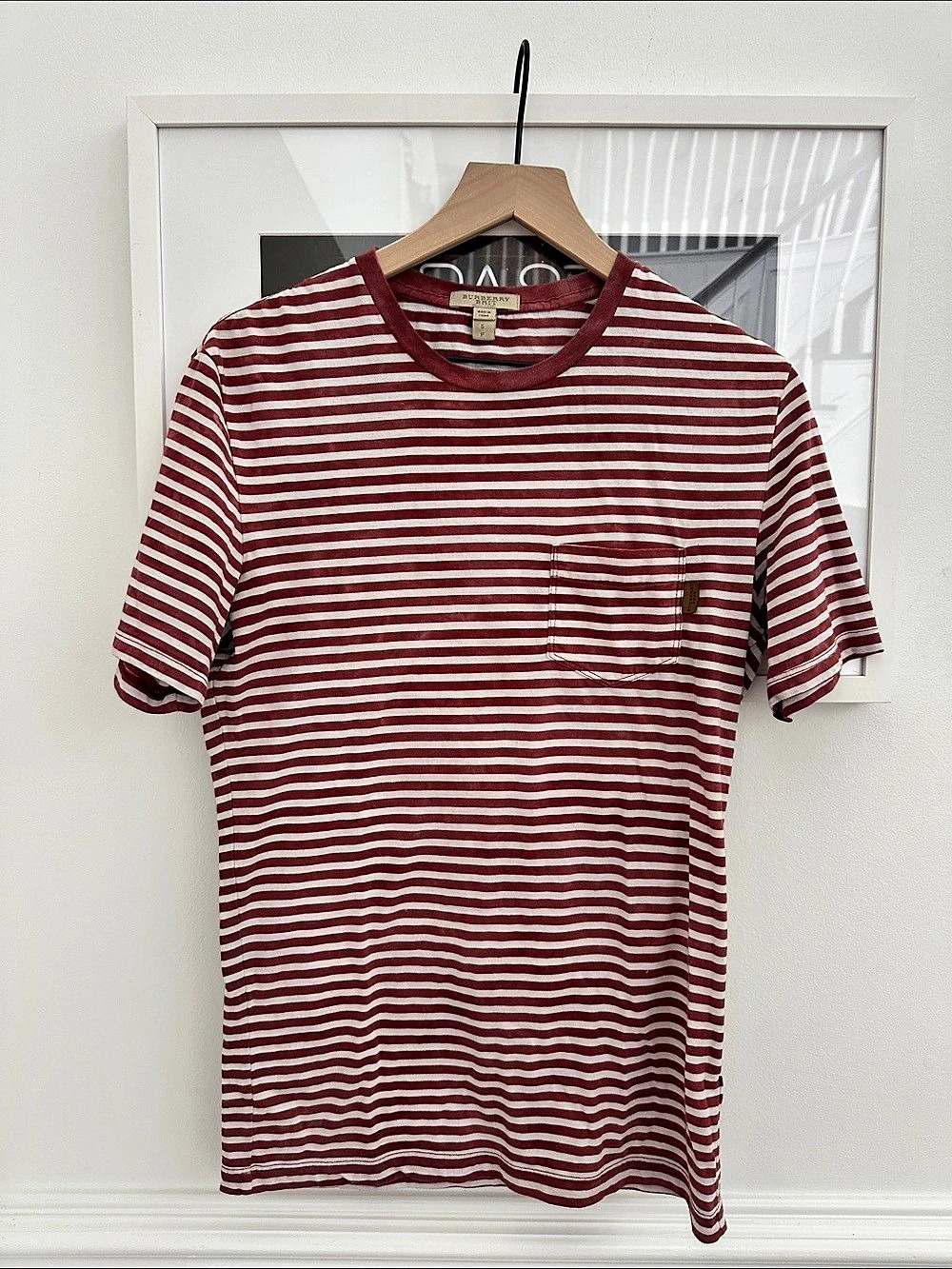 Burberry Striped Pocket Tee in Red & White Small